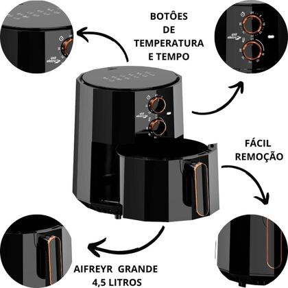 Imagem de Kit Cozinha Fritadeira Airfryer Elétrica 4,5L e Grill Sanduicheira chapa Dupla antiaderente 2 em 1