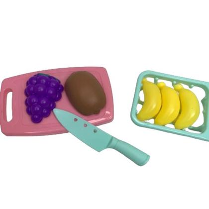 Imagem de Kit Cozinha Infantil com Frutas/Legumes, Faca e Tábua com tiras autocolantes de 8 Peças Super Delicadas e Fofas