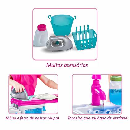 Imagem de Kit Cozinha Infantil E Máquina De Lavar Faz De Conta Saí Água Com Acessórios Magic Toys