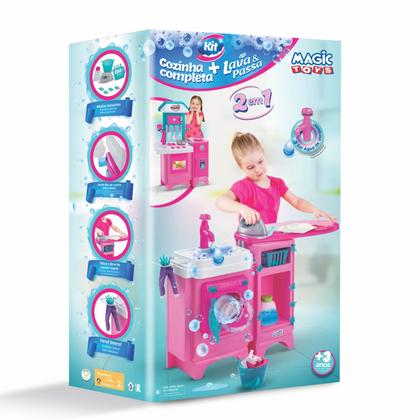 Imagem de Kit Cozinha Infantil E Máquina De Lavar Faz De Conta Saí Água Com Acessórios Magic Toys