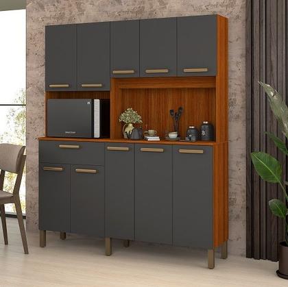 Imagem de Kit Cozinha Jade 10 Portas Cinamomo/Grafite - Vitamov