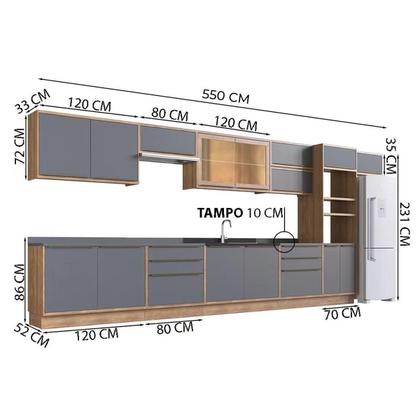 Imagem de Kit Cozinha Modulada 14 Peças Versalis 1 (6Aéreos+4Balcões+1TorreQuente+3Complementos) C14P166 Freijo/Cinza Argila-Herval