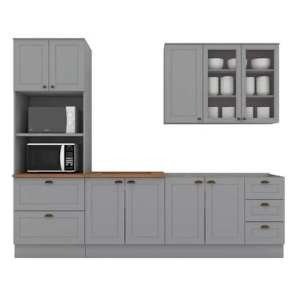 Imagem de Kit Cozinha Modulada 5 Peças Americana (1Aéreo+2Balcões+1Paneleiro+1Complemento) s/Pia CZ128 Cinza - Henn