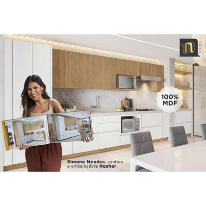 Imagem de Kit Cozinha Modulada 9 Peças Rainha Gourmet (4Aéreos+4Balcões+1Paneleiro) C9P34 Branca/Nature-Nesher