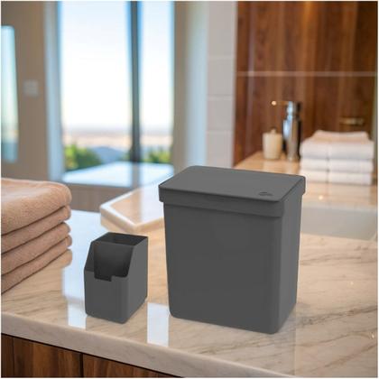 Imagem de Kit Cozinha Organizador Porta Detergente Lixeira com Tampa 2,5L Single Chumbo - Coza