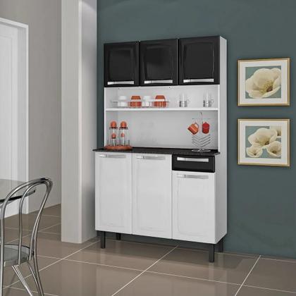 Imagem de Kit Cozinha Rose Compacta Itatiaia em Aço 6 Portas 1 Gaveta Branco e Preto I3G1-105