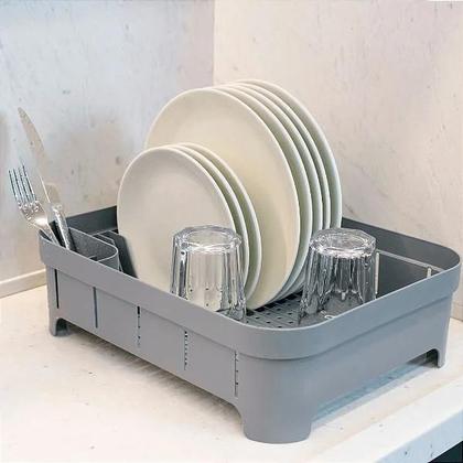 Imagem de Kit Cozinha Trium Escorredor Louça + Porta Talheres + Dispenser Detergente + Lixeira Chumbo KTE 011 OU Martiplast