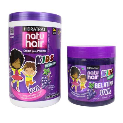 Imagem de Kit Creme de Pentear Uva + Gelatina de Uva Natuhair 500g Antifrizz Modelador de cachos Definição Cachos Crespos Vegano