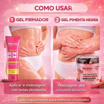 Imagem de Kit Creme Gel Firmador Bumbum Coxas Abdômen 150g + Gel Redutor De Medidas Pimenta Negra 200g