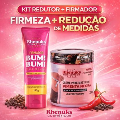 Imagem de Kit Creme Gel Firmador Bumbum Coxas Abdômen 150g + Gel Redutor De Medidas Pimenta Negra 200g