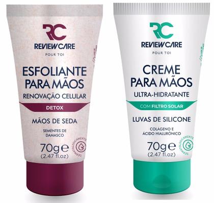 Imagem de Kit Creme Hidratante Esfoliante para as Mãos de Seda Detox + Creme Hidratante Luva De Silicone 70g Review Care