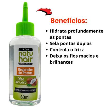 Imagem de Kit Creme para pentear Ácido Glicólico Natuhair + Reparador de Pontas Óleo de Coco 60 ml