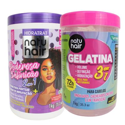 Imagem de Kit Creme para Pentear Poderosa Definição + Gelatina modeladora de cachos 3 em 1 Natuhair 1 KG