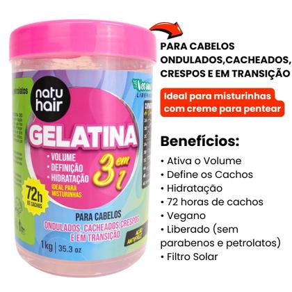 Imagem de Kit Creme para Pentear Poderosa Definição + Gelatina modeladora de cachos 3 em 1 Natuhair 1 KG
