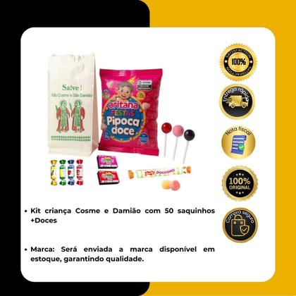 Imagem de Kit Criança Cosme e Damião com 50 Saquinhos papel + Doces
