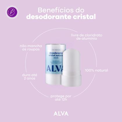 Imagem de Kit Cristal Natural Alva Dupla 2 Desodorantes Stick Natural 120g Sem Perfume 12 Horas de Proteção