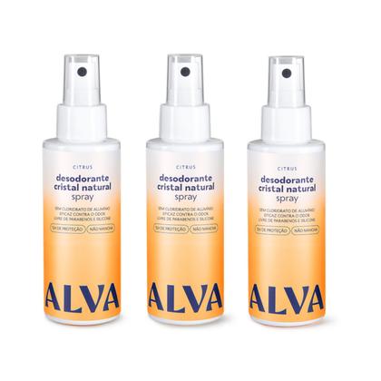 Imagem de Kit Cristal Natural Alva Trio 3 Desodorantes Spray 120ml 12 Horas de Proteção Citrus