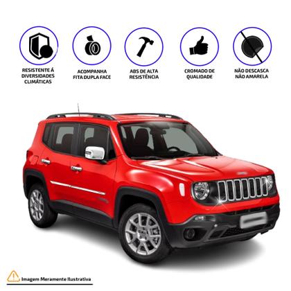 Imagem de Kit Cromado Completo para Renegade 2019 a 2021  Friso Lateral Xtreme Protetor de PortaMalas Apliques para Grade, Maçanetas com Keyless 4 Porta
