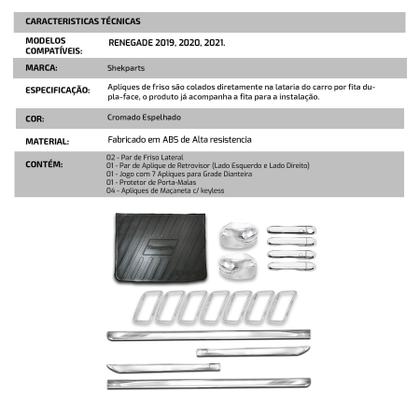 Imagem de Kit Cromado Completo para Renegade 2019 a 2021  Friso Lateral Xtreme Protetor de PortaMalas Apliques para Grade, Maçanetas com Keyless 4 Porta