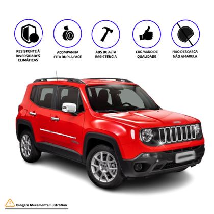 Imagem de Kit Cromado Slim para Renegade 2019 a 2021  Friso Lateral Slim Protetor de PortaMalas Apliques para Grade, Maçanetas com Keyless 4 Portas e Re