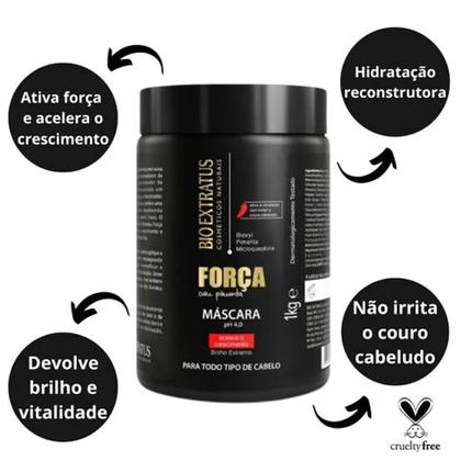 Imagem de kit Cronograma Capilar BioExtratus Crescimento e Força 3 Máscaras 1kg Jaborandi, Tutano, Força com Pimenta