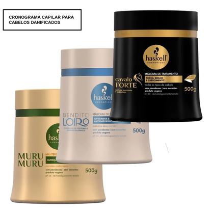 Imagem de Kit Cronograma Capilar Haskell  Cabelos Danificados Crescimento,Regeneração,Reconstrução,Nutrição profunda