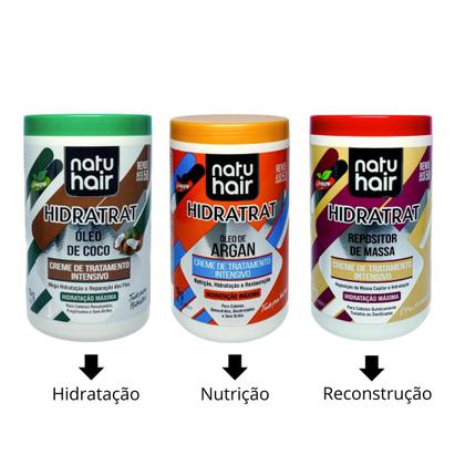 Imagem de Kit Cronograma Capilar Óleo de Coco + Óleo de Argan + Repositor de massa NatuHair