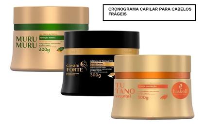 Imagem de Kit Cronograma Capilar para Cabelos Frágeis Máscara Murumuru Hidratação, Cavalo Forte Reconstrução, Tutano Nutrição