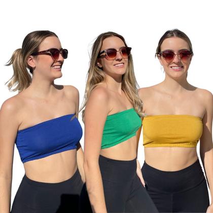 Imagem de Kit Cropped Faixa Frente Dupla Confortável Sem Bojo Tamanho Único Várias Cores Primavera Verão 3033K