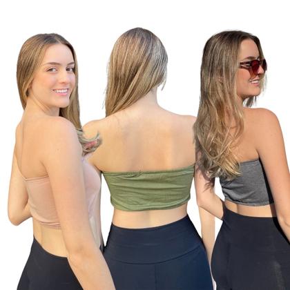 Imagem de Kit Cropped Faixa Frente Dupla Confortável Sem Bojo Tamanho Único Várias Cores Primavera Verão 3033K