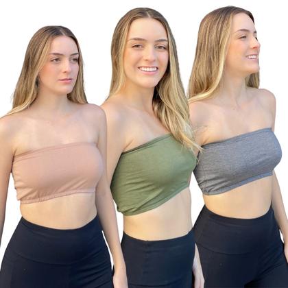 Imagem de Kit Cropped Faixa Frente Dupla Confortável Sem Bojo Tamanho Único Várias Cores Primavera Verão 3033K