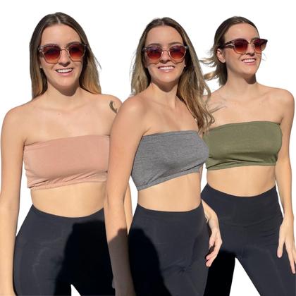 Imagem de Kit Cropped Faixa Frente Dupla Confortável Sem Bojo Tamanho Único Várias Cores Primavera Verão 3033K