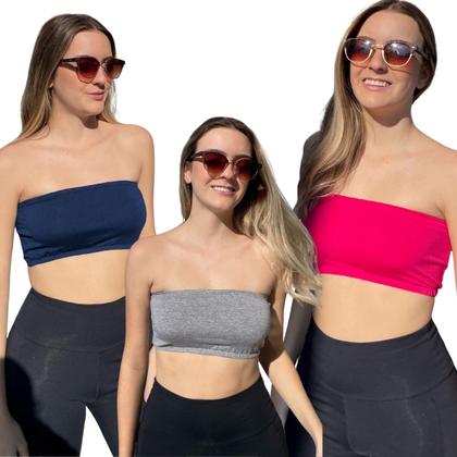 Imagem de Kit Cropped Faixa Frente Dupla Confortável Sem Bojo Tamanho Único Várias Cores Primavera Verão 3033K