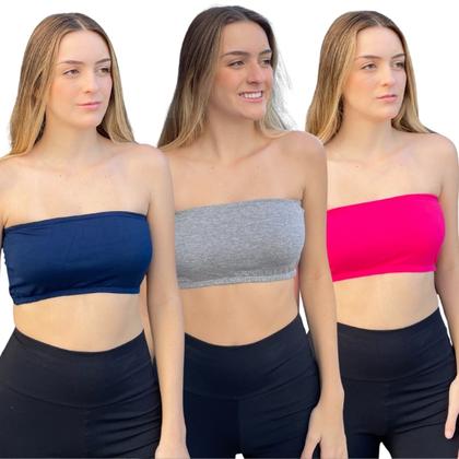 Imagem de Kit Cropped Faixa Frente Dupla Confortável Sem Bojo Tamanho Único Várias Cores Primavera Verão 3033K