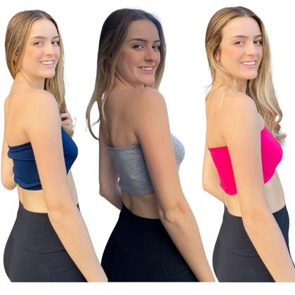 Imagem de Kit Cropped Faixa Frente Dupla Confortável Sem Bojo Tamanho Único Várias Cores Primavera Verão 3033K