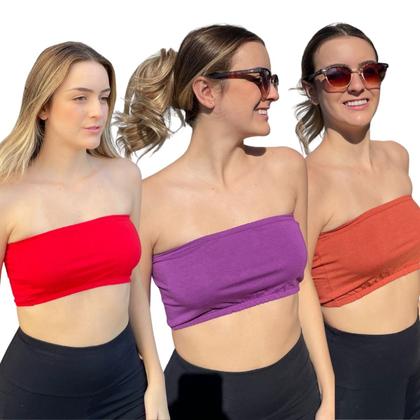 Imagem de Kit Cropped Faixa Frente Dupla Confortável Sem Bojo Tamanho Único Várias Cores Primavera Verão 3033K