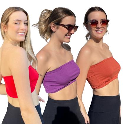 Imagem de Kit Cropped Faixa Frente Dupla Confortável Sem Bojo Tamanho Único Várias Cores Primavera Verão 3033K