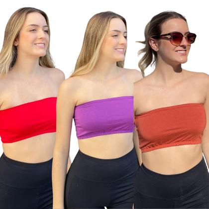 Imagem de Kit Cropped Faixa Frente Dupla Confortável Sem Bojo Tamanho Único Várias Cores Primavera Verão 3033K