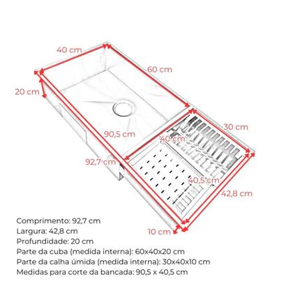 Imagem de Kit Cuba Calha Gourmet 90X40cm Inox 304 Luxo Com Torneira Monocomando, Dispenser de Detergente e Lixeira 4L de Embutir, Suporte de Esponja