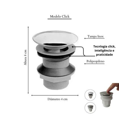 Imagem de Kit cuba chanfrada 47cm com torneira link cromada e válvula click up p/ banheiros e lavabos - várias cores