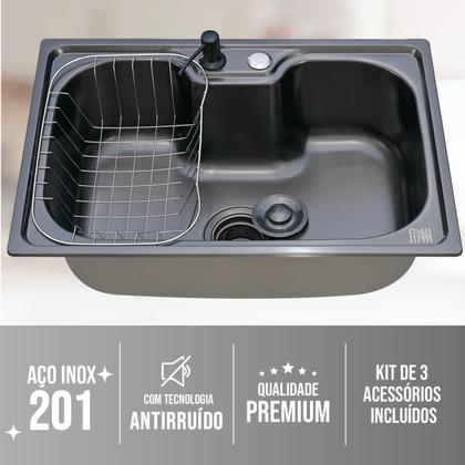 Imagem de Kit Cuba Cozinha Gourmet Aço Inox C/ Torneira Silicone Preta