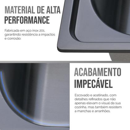 Imagem de Kit Cuba Cozinha Gourmet Inox Tábua C/ Torneira Parede Preta