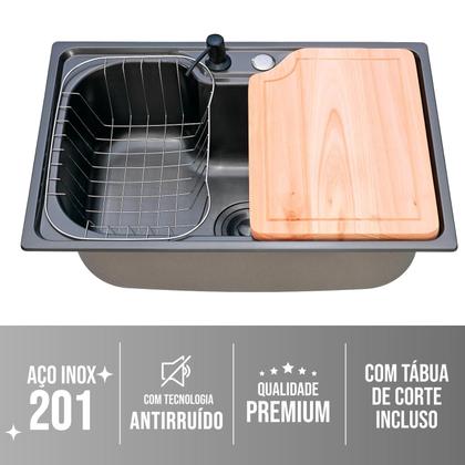 Imagem de Kit Cuba Cozinha Gourmet Inox Tábua C/ Torneira Parede Preta