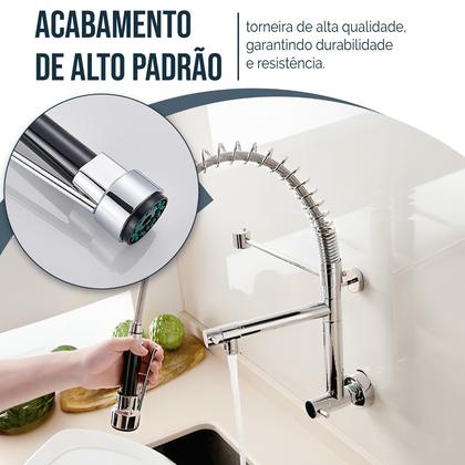 Imagem de Kit Cuba Cozinha Gourmet Quadrada C/ Torneira Parede Cromada