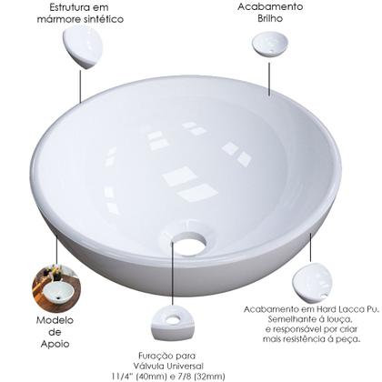 Imagem de Kit Cuba de Apoio Redonda C01 R30W Banheiro Lavabo com Torneira Válvula Cromado - Lyam Decor