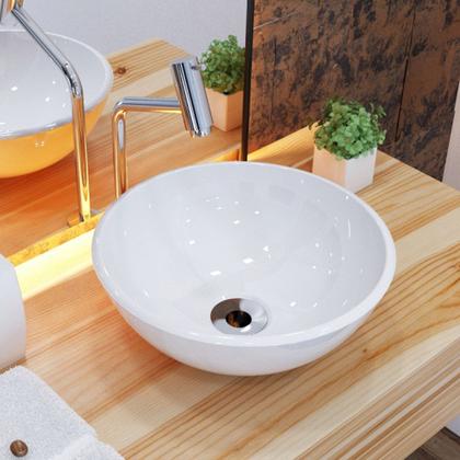 Imagem de Kit Cuba de Apoio Redonda C01 R30W Banheiro Lavabo com Torneira Válvula Cromado - Lyam Decor