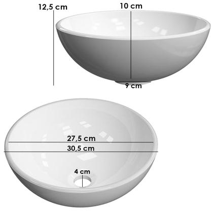 Imagem de Kit Cuba de Apoio Redonda C01 R30W Banheiro Lavabo com Torneira Válvula Cromado - Lyam Decor