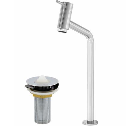 Imagem de Kit Cuba de Apoio Redonda C01 R30W Banheiro Lavabo com Torneira Válvula Cromado - Lyam Decor