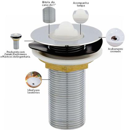 Imagem de Kit Cuba de Apoio Redonda C01 R30W Banheiro Lavabo com Torneira Válvula Cromado - Lyam Decor