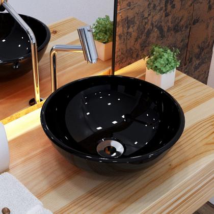 Imagem de Kit Cuba de Apoio Redonda C01 R30W Banheiro Lavabo com Torneira Válvula Cromado - Lyam Decor